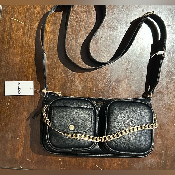 Aldo Small Black Leather Crossbody With Gold Chain Accents. Brand New With Tags. - Picture 7 of 8